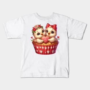 Valentine Bird Couple In A Cupcake Kids T-Shirt